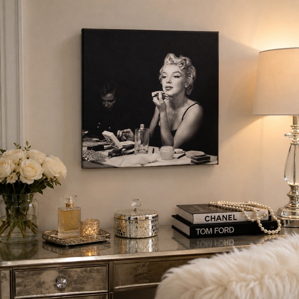 Marilyn Monroe Makeup Table B&W Canvas Wall Art 14x14 Made in Canada Hollywood